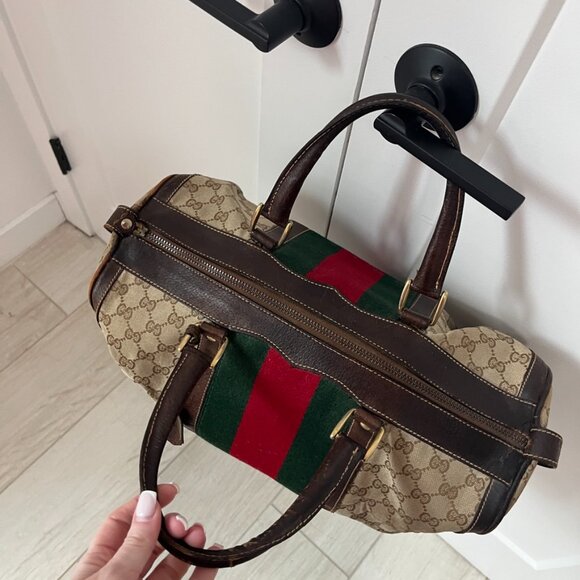 Vintage Gucci Logo & Stripe Weekender Travel Bag - Picture 6 of 12
